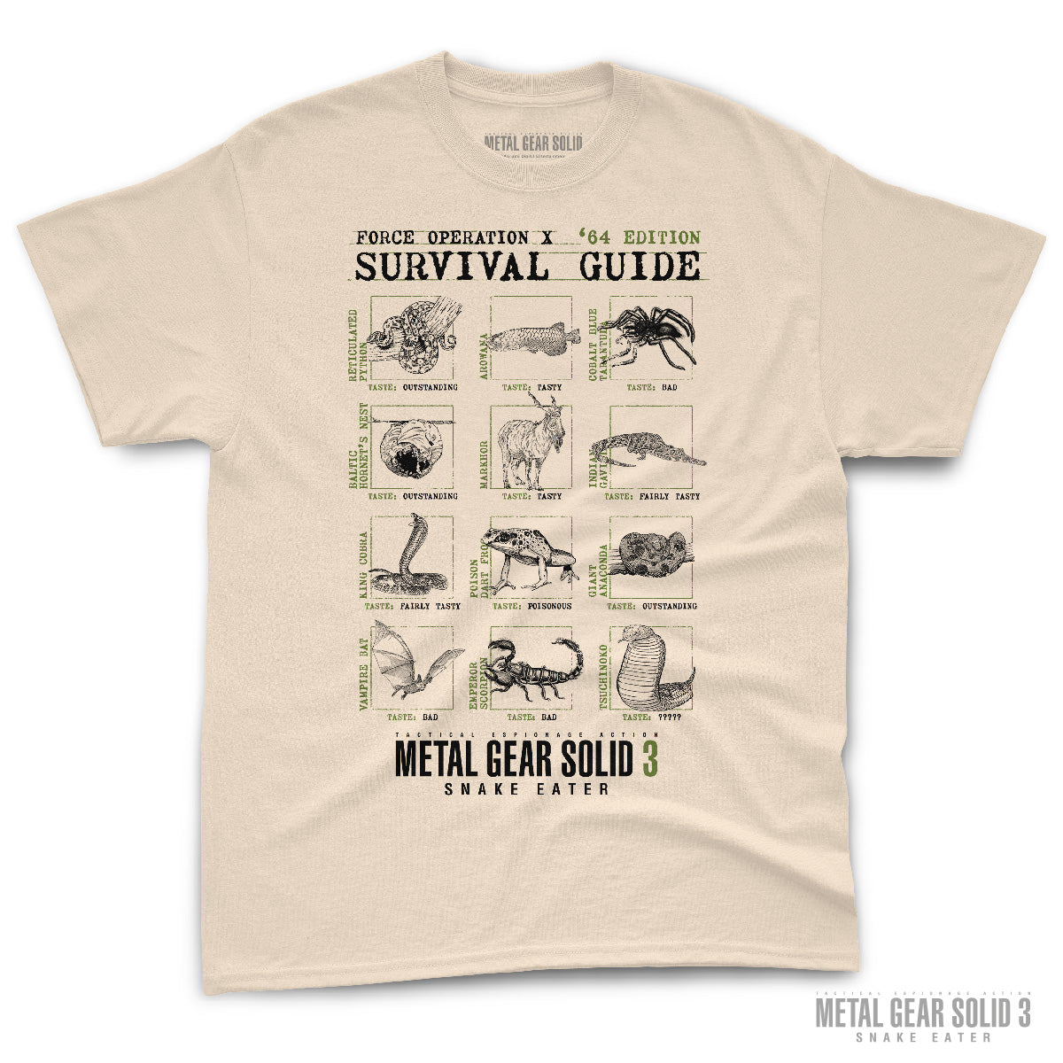 metal gear solid 3 tips and tricks MGS3 Survival Guide T-shirt – OKS GEAR